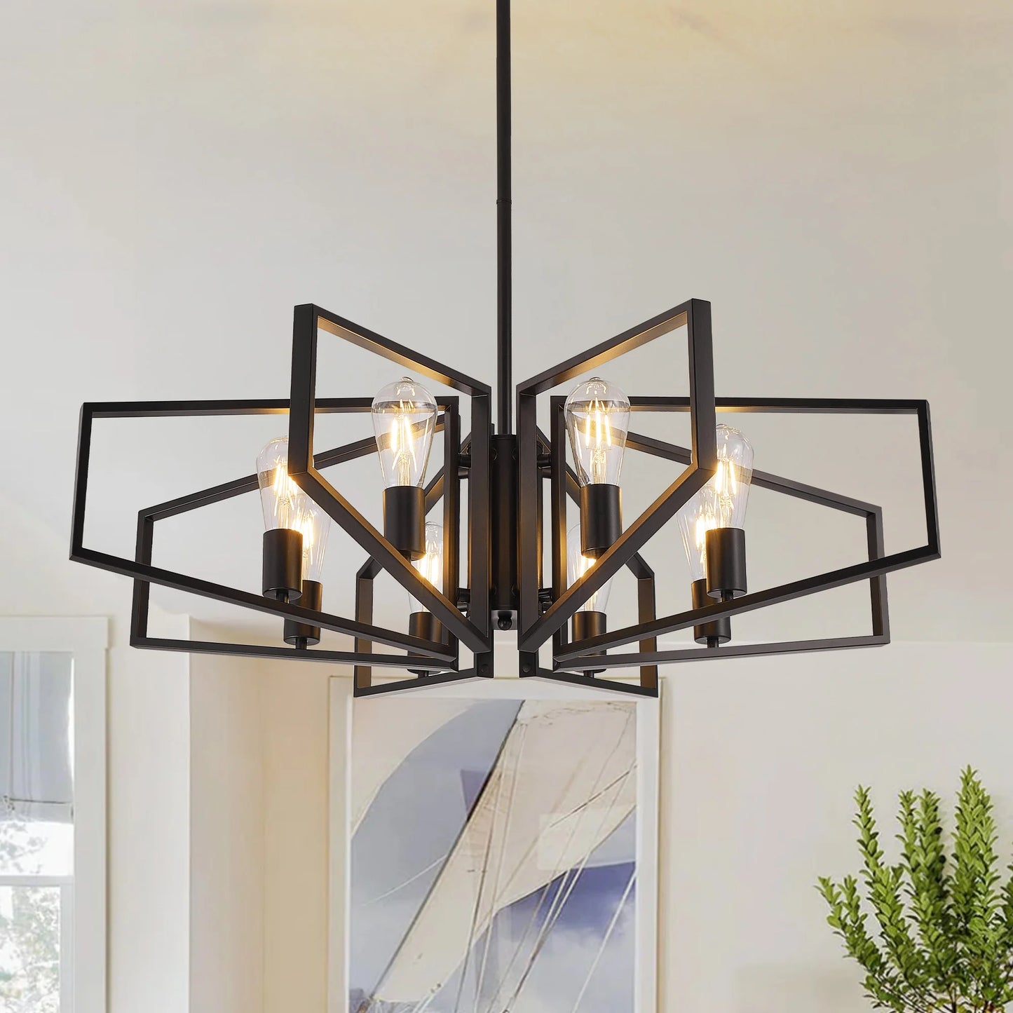 8 Light Geometric Chandelier Metal Pendant Light With Adjustable Height