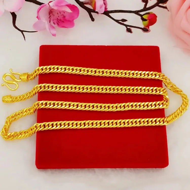 24K Gold 6mm Boss Chain Necklace Men's AU999 - 6mm seamless links, warm luster, hypoallergenic, for business & casual styles