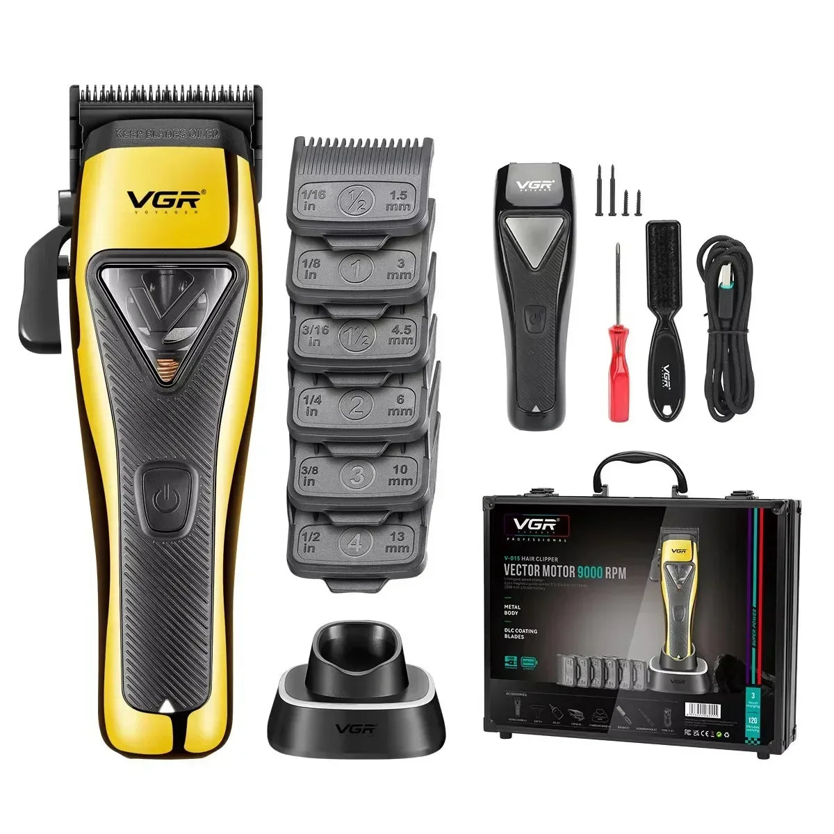 VGR Hair Clipper Electric Clippers Barber Adjustable Hair Cutting Machine 9000RPM Vector Motor Metal Hair Clippers Men V-015 994