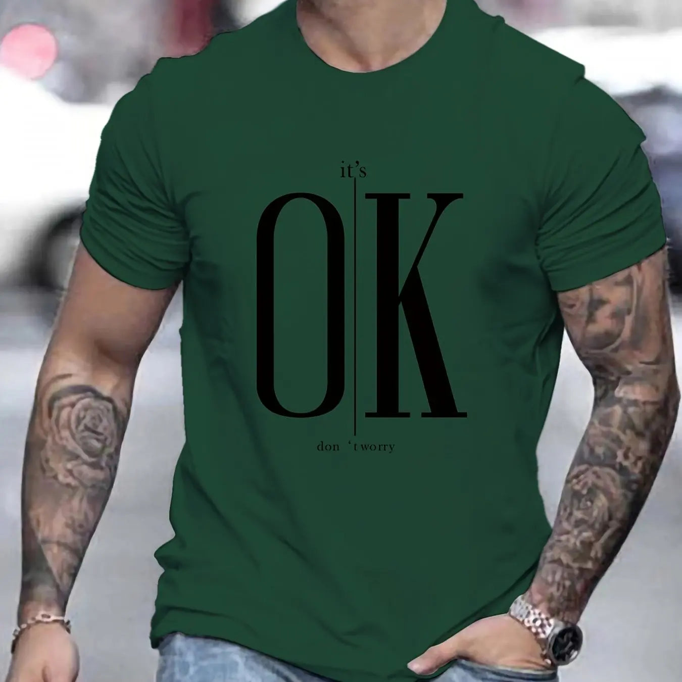 Men's 100 Cotton Summer Loose Fit OK Printed T-shirt Tops Cool Design Street Short Sleeve Top Tee Cotton Clothing