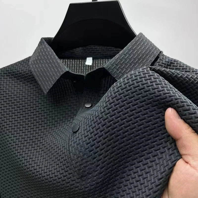 Men's Business Casual Short Sleeve Polo Shirt Breathable Polyester Elastane