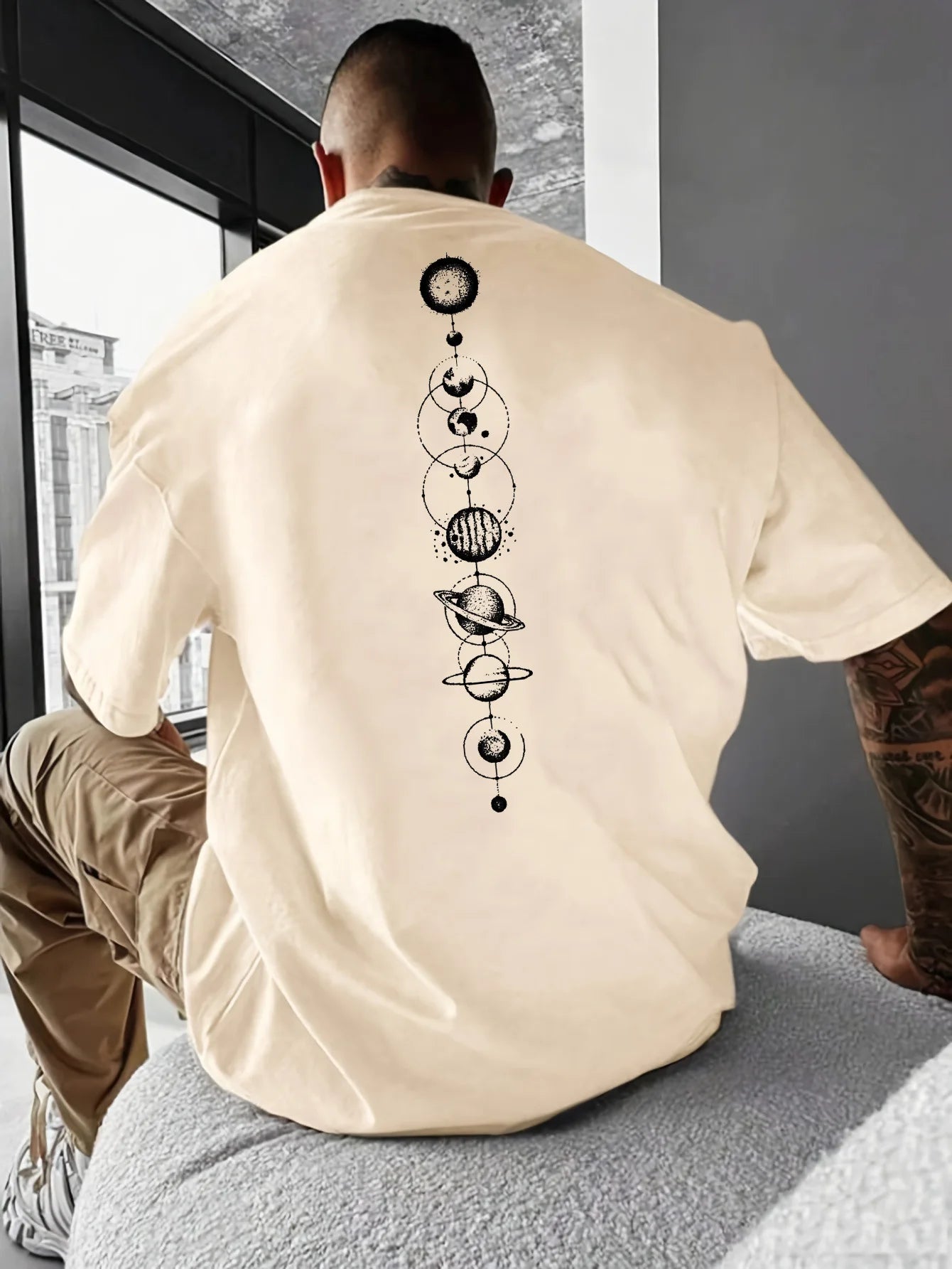 Men's 100% Cotton Planet Graphic Print Slim Fit Short Sleeve T-Shirt