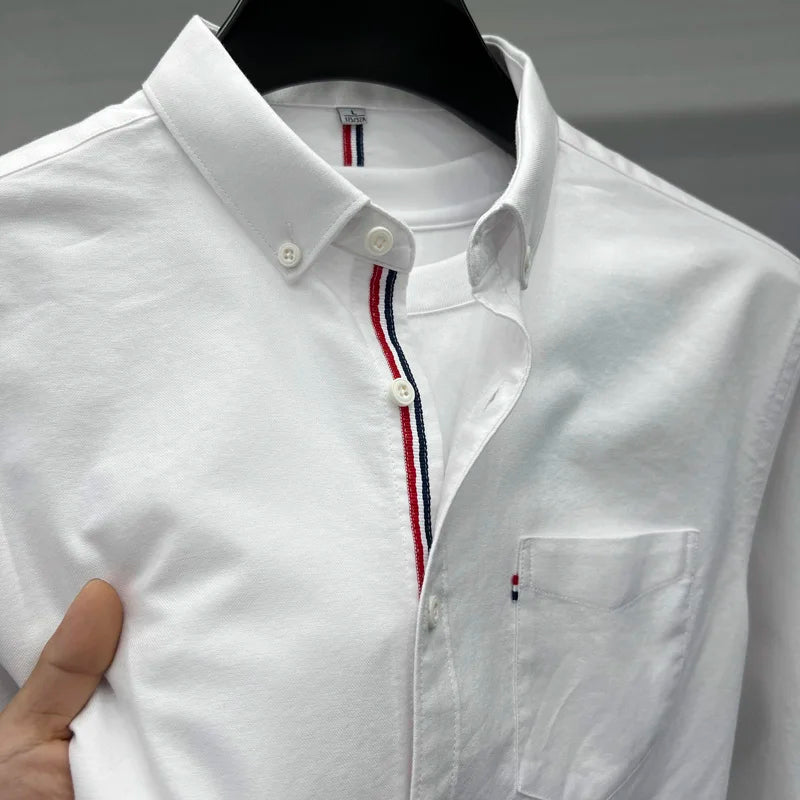 New High End Luxury Men's Shirt Autumn Lapel Pocket Embroidered Long Sleeved Shirt European Fashion Simple Versatile Men's Wear