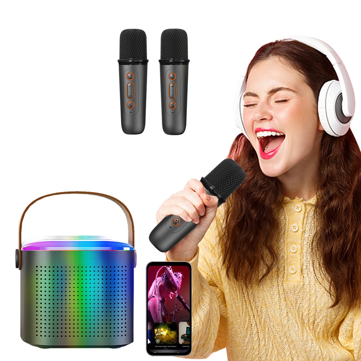 Odelettevcy Wireless Karaoke Speaker with Lighting and Dual Microphones