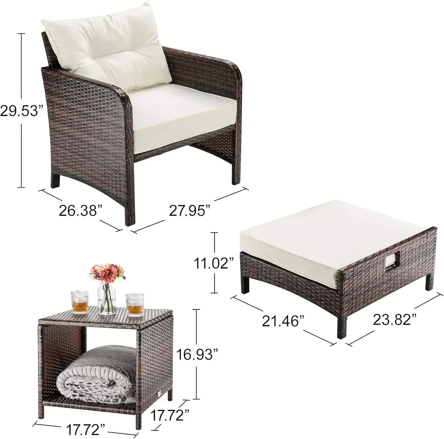 Wicker Patio Furniture Set 5 Pieces With Ottomans Coffee Table