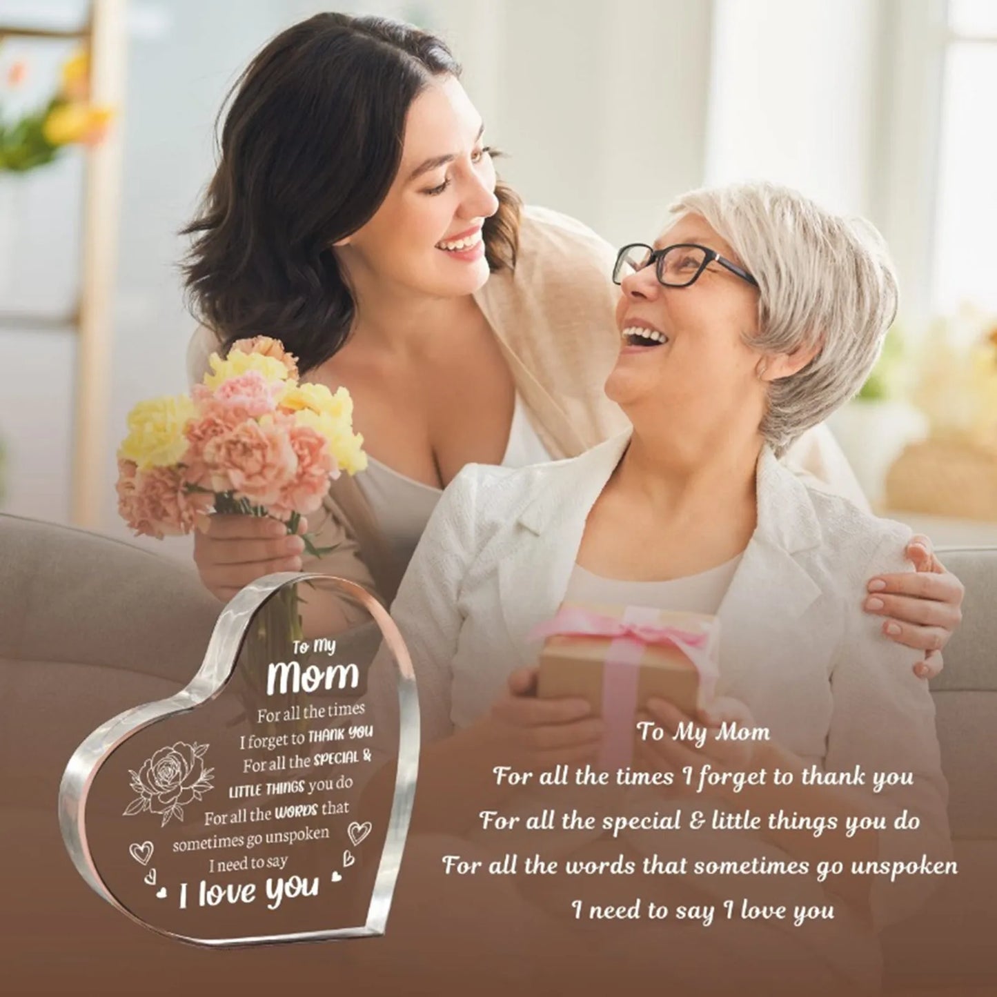 Mothers Day Heart Shaped Plaque Gift For Mom Desktop Decor
