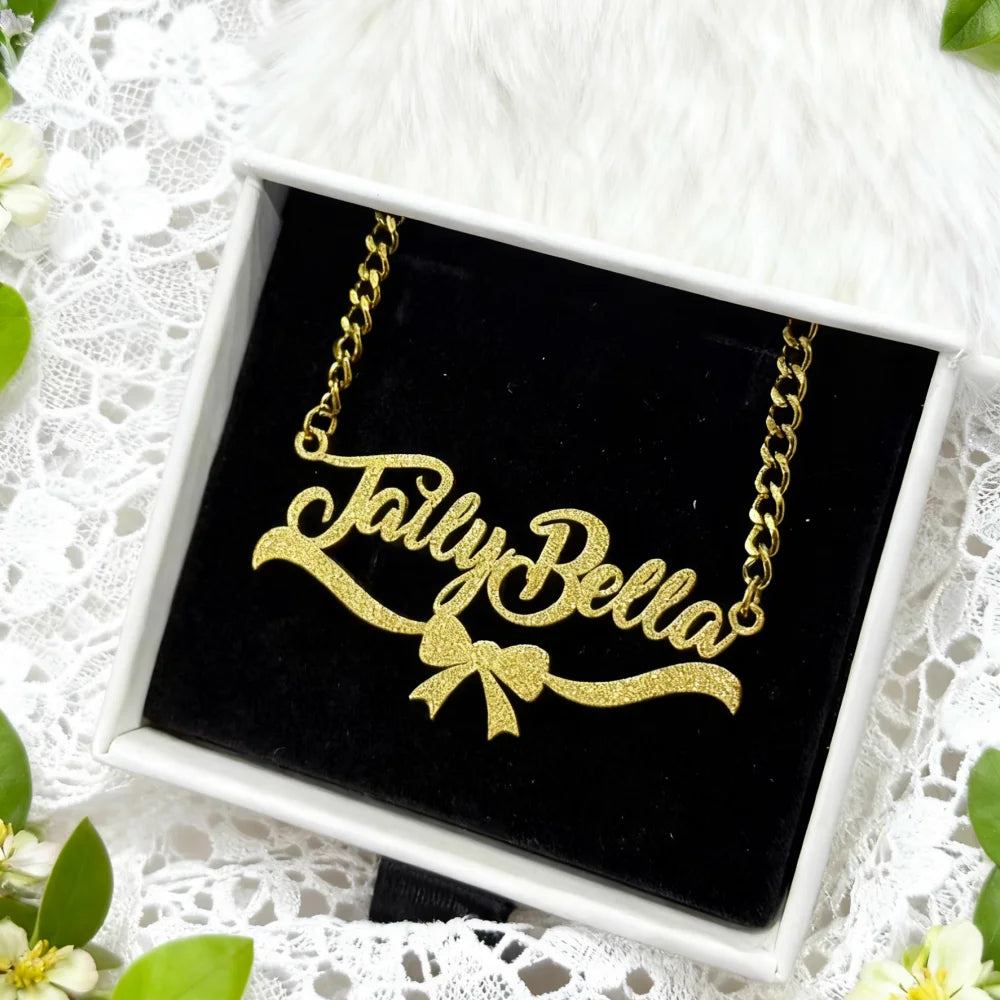 Duoying Custom Name Heart Frame Necklace Nameplate Earrings