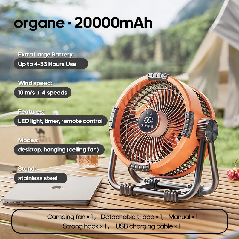 Kinscoter 6 In 1 Portable Outdoor Tent Camping Fan With 20000mAh Power Bank