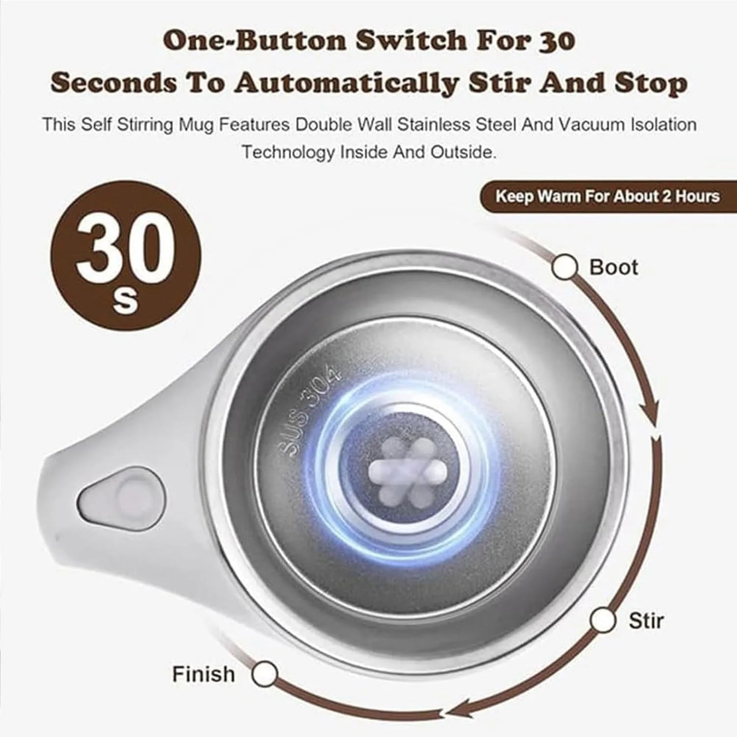 Self Stirring Coffee Mug Automatic Magnetic Stirring Cup Stainless Steel
