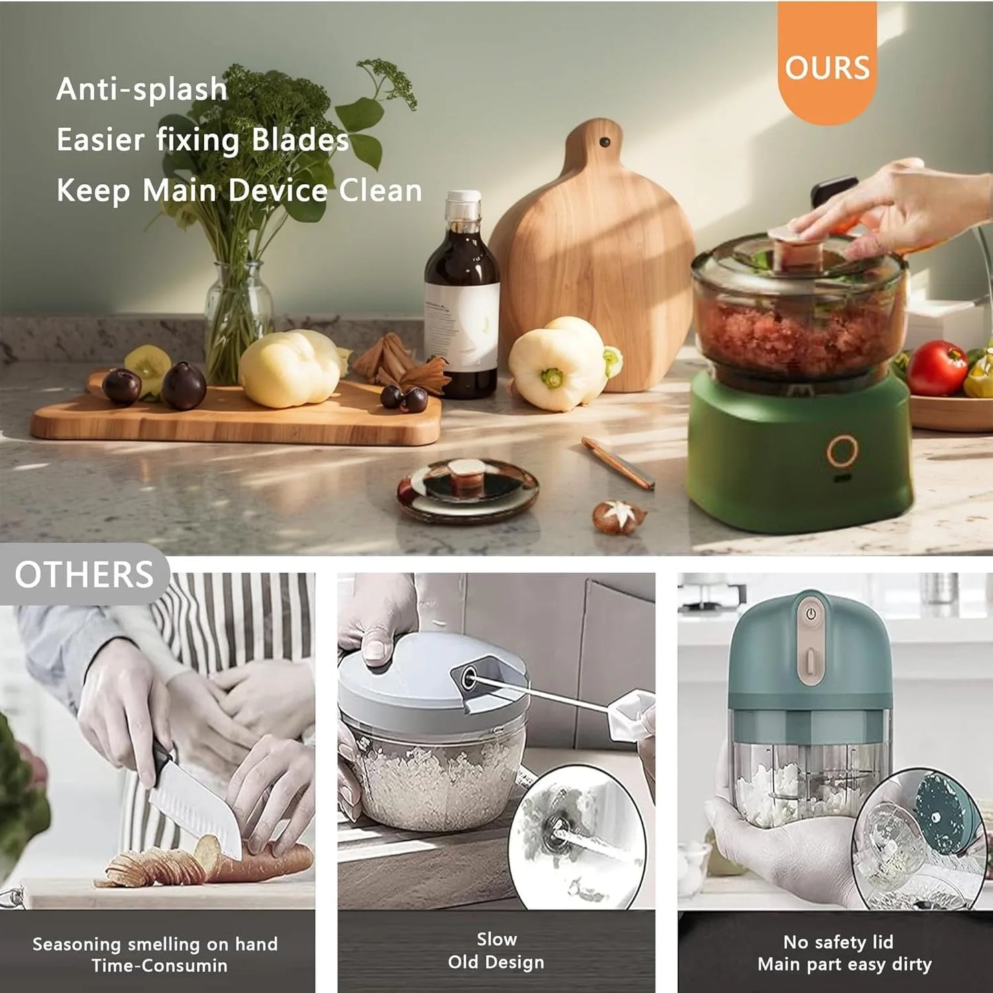 Mini Electric Food Processor Garlic Chopper Vegetable Mincer Portable