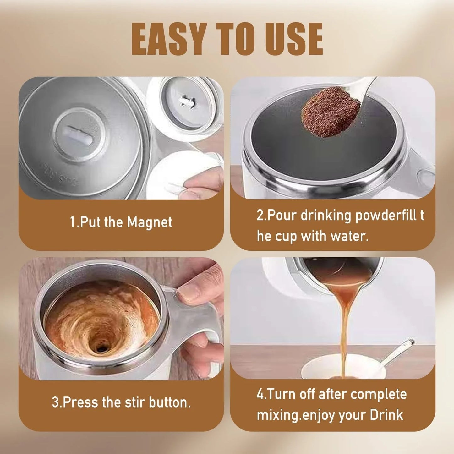 Self Stirring Coffee Mug Automatic Magnetic Stirring Cup Stainless Steel