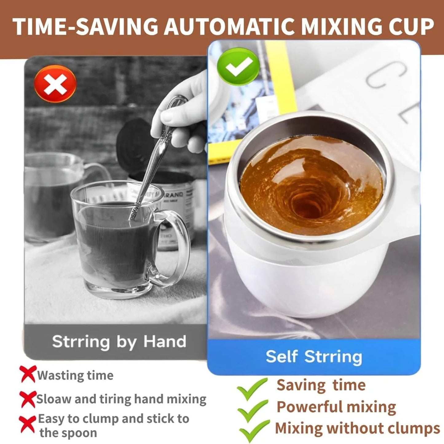 Self Stirring Coffee Mug Automatic Magnetic Stirring Cup Stainless Steel