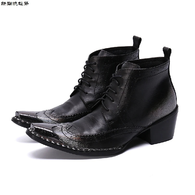 italian military dress boots steel pointed toe high heels western styles brown double buckle strap cowboy boots shoes man