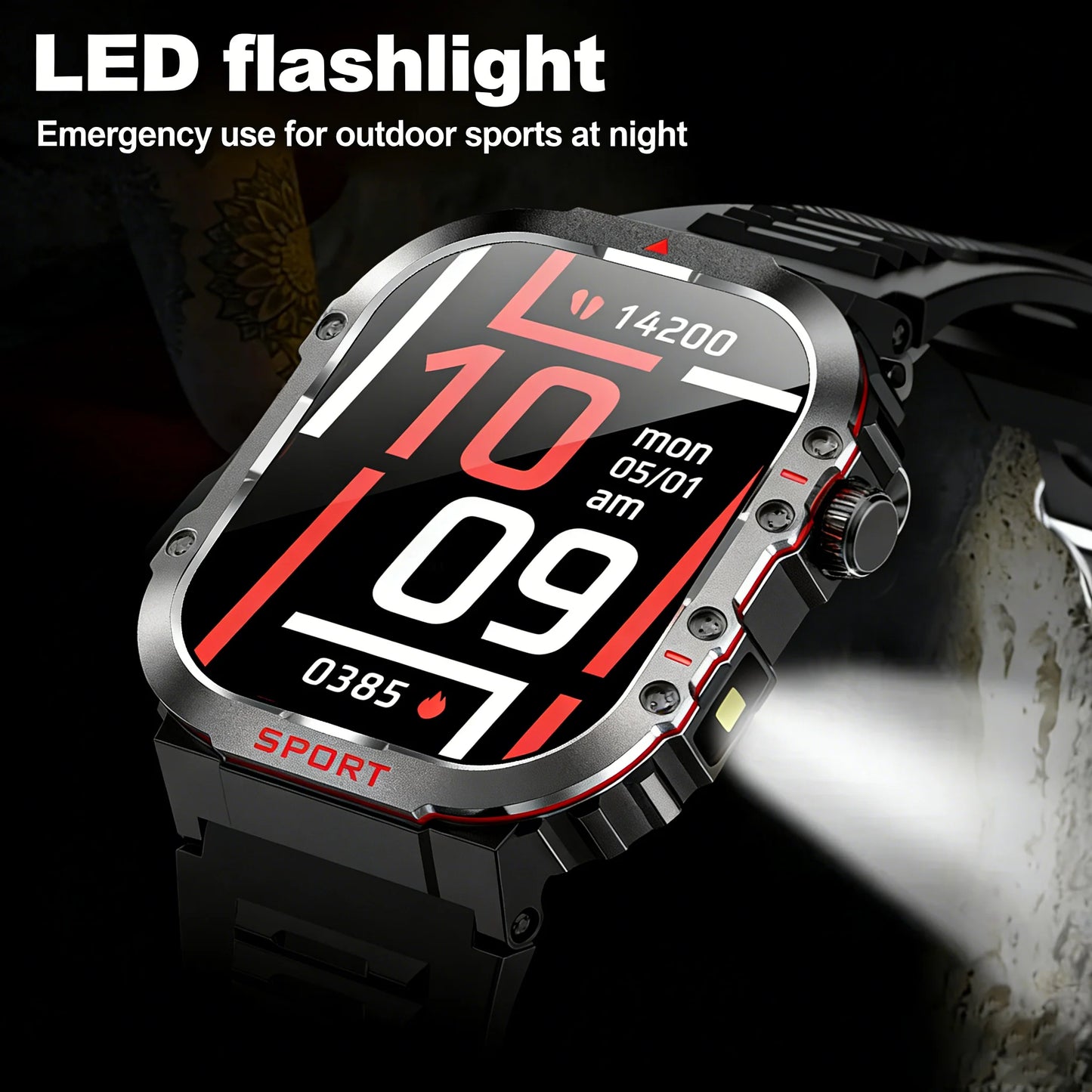 Outdoor Sports Android Square Smart Watch for Men/Women 2.01 Inch TFT Display Compass LED Flashlight 1ATM Waterproof Bracelet