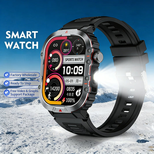 Outdoor Sports Android Square Smart Watch for Men/Women 2.01 Inch TFT Display Compass LED Flashlight 1ATM Waterproof Bracelet