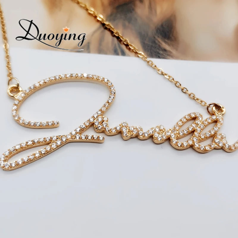 DUOYING Zirconia Initial Letters Necklace Personalized Names Crystal Pendant