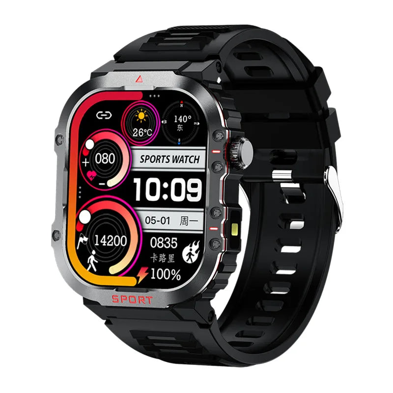 Outdoor Sports Android Square Smart Watch for Men/Women 2.01 Inch TFT Display Compass LED Flashlight 1ATM Waterproof Bracelet