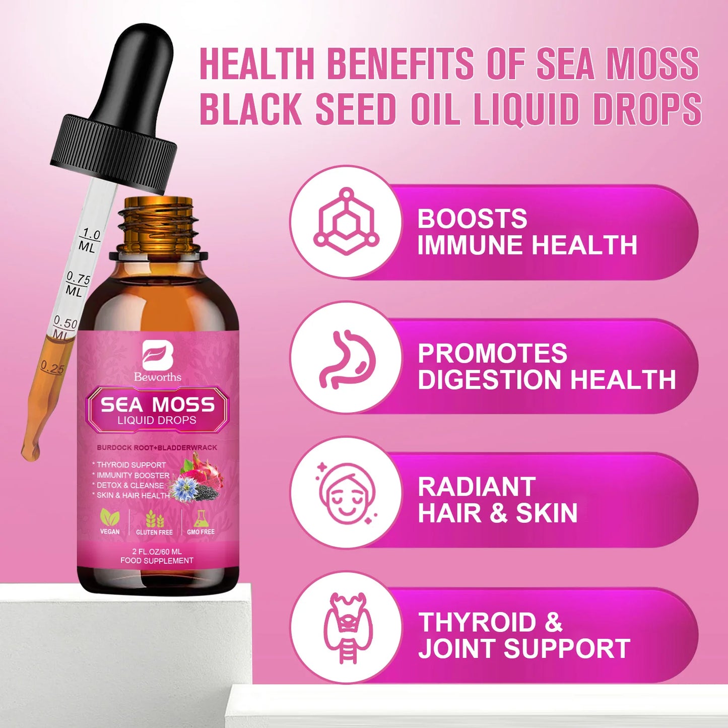 Beworths 3000mg Seamoss Organic Liquid Drops With Black Seed Oil