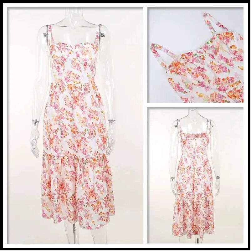 Townlike Print Bodycon A-line Dress Women Spaghetti Strap 2023 Summer Dress Midi Long Strapless Nightclub Sexy Party Dresses