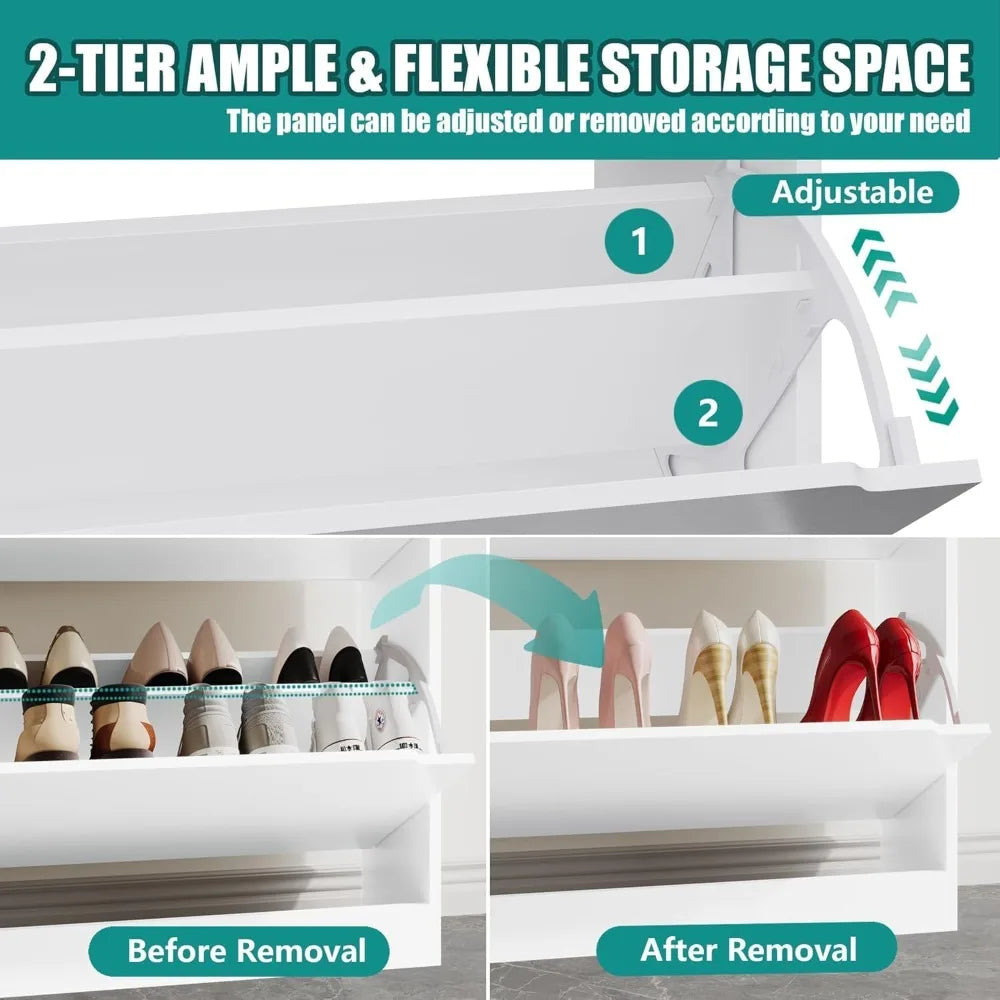 6 Drawer Flip Shoe Storage Cabinet, Slim Freestanding Organizer for Entryway Living Room Hallway Bedroom, White