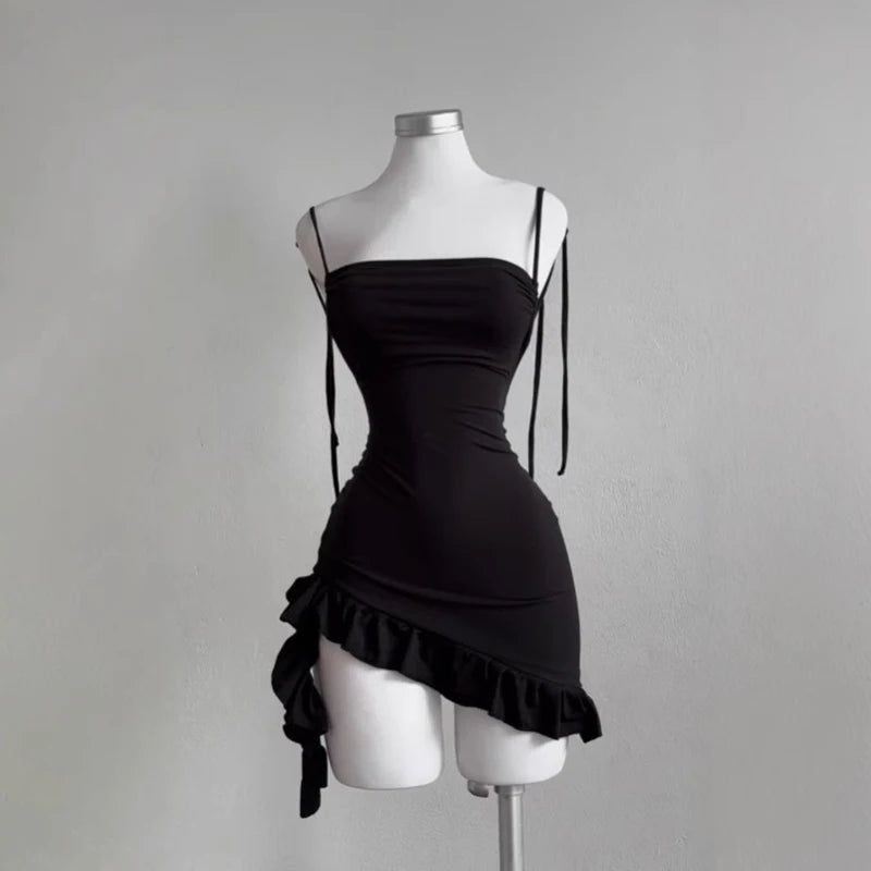 Linglsix Backless Sleeveless Mini Dress Women Lace Up Bodycon