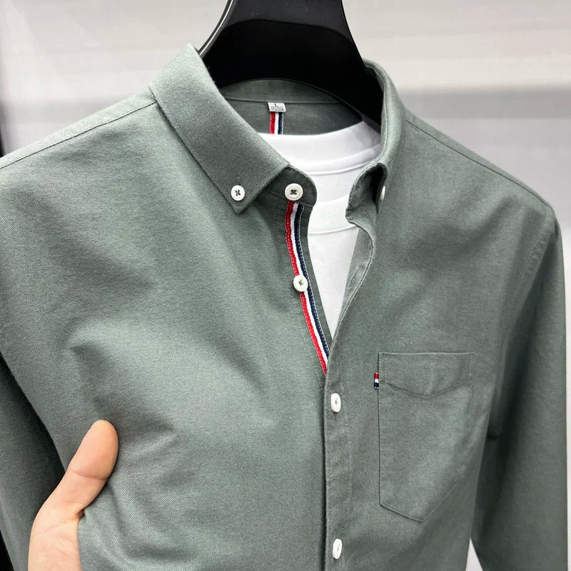 New High End Luxury Men's Shirt Autumn Lapel Pocket Embroidered Long Sleeved Shirt European Fashion Simple Versatile Men's Wear