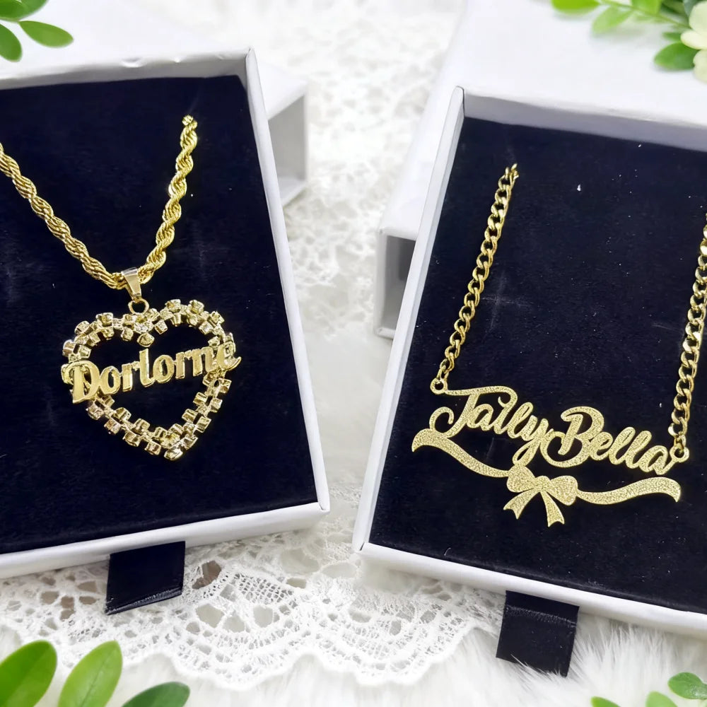Duoying Custom Name Heart Frame Necklace Nameplate Earrings