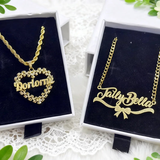 Duoying Custom Name Heart Frame Necklace Nameplate Earrings
