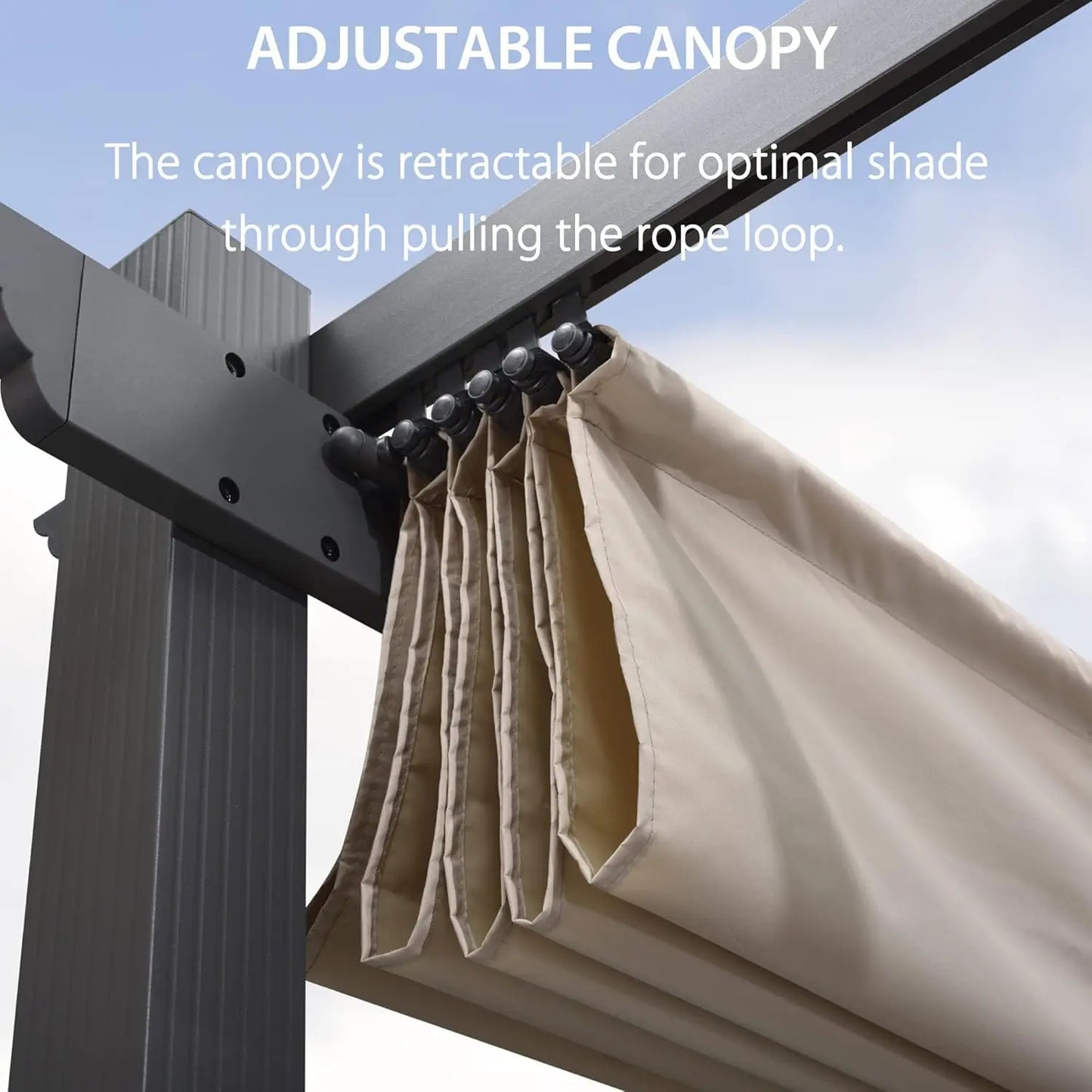 Outdoor Retractable Pergola With Sun Shade Canopy For Garden Patio