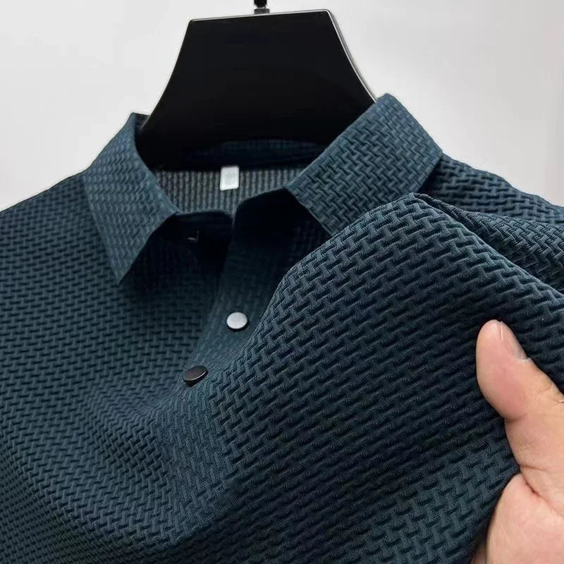 Men's Business Casual Short Sleeve Polo Shirt Breathable Polyester Elastane