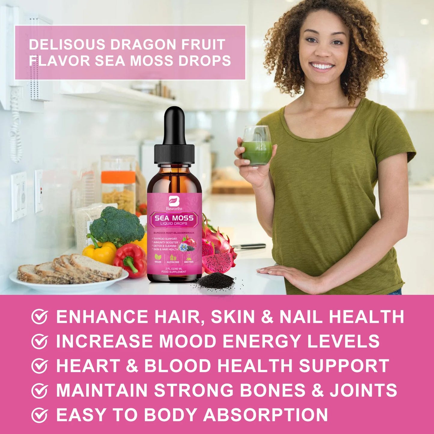 Beworths 3000mg Seamoss Organic Liquid Drops With Black Seed Oil