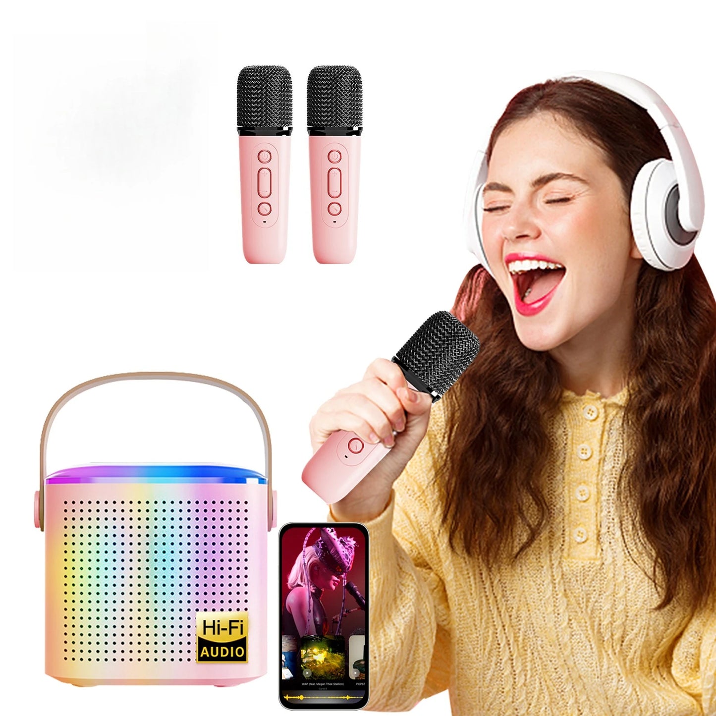 Odelettevcy Wireless Karaoke Speaker with Lighting and Dual Microphones
