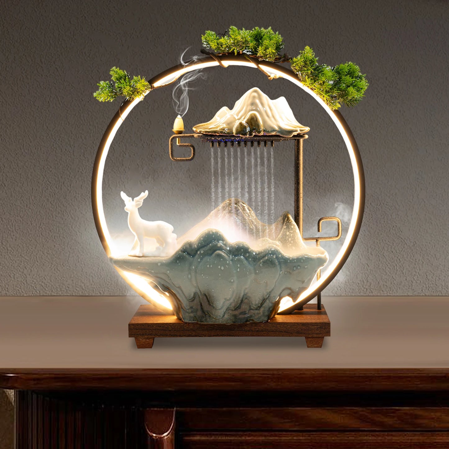 Tabletop LED Fountain Indoor Rockery Waterfall Mist Decor
