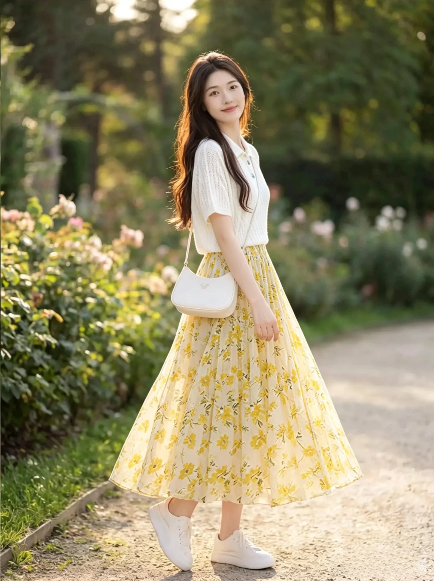 Summer New Gentle Style Women's Short Casual Top with Floral Skirt Two-Piece Set plus Size Fashionable T-Shirt And High Waist...
