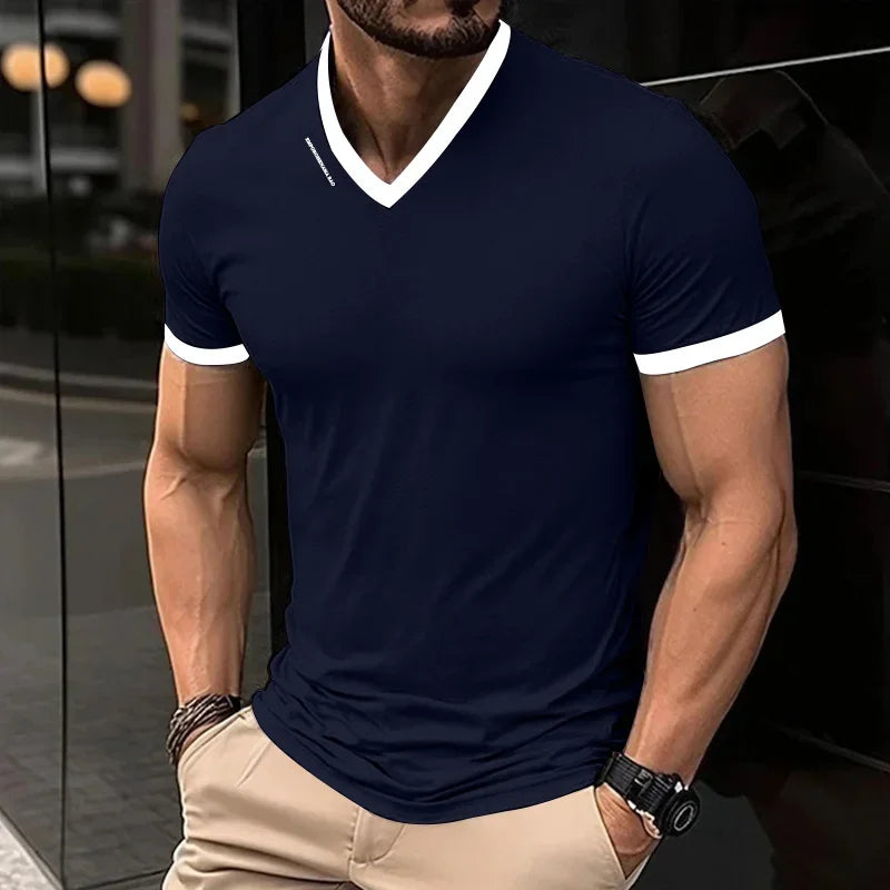 Men's V-Neck Short Sleeve T Shirt Letter Print Casual Top