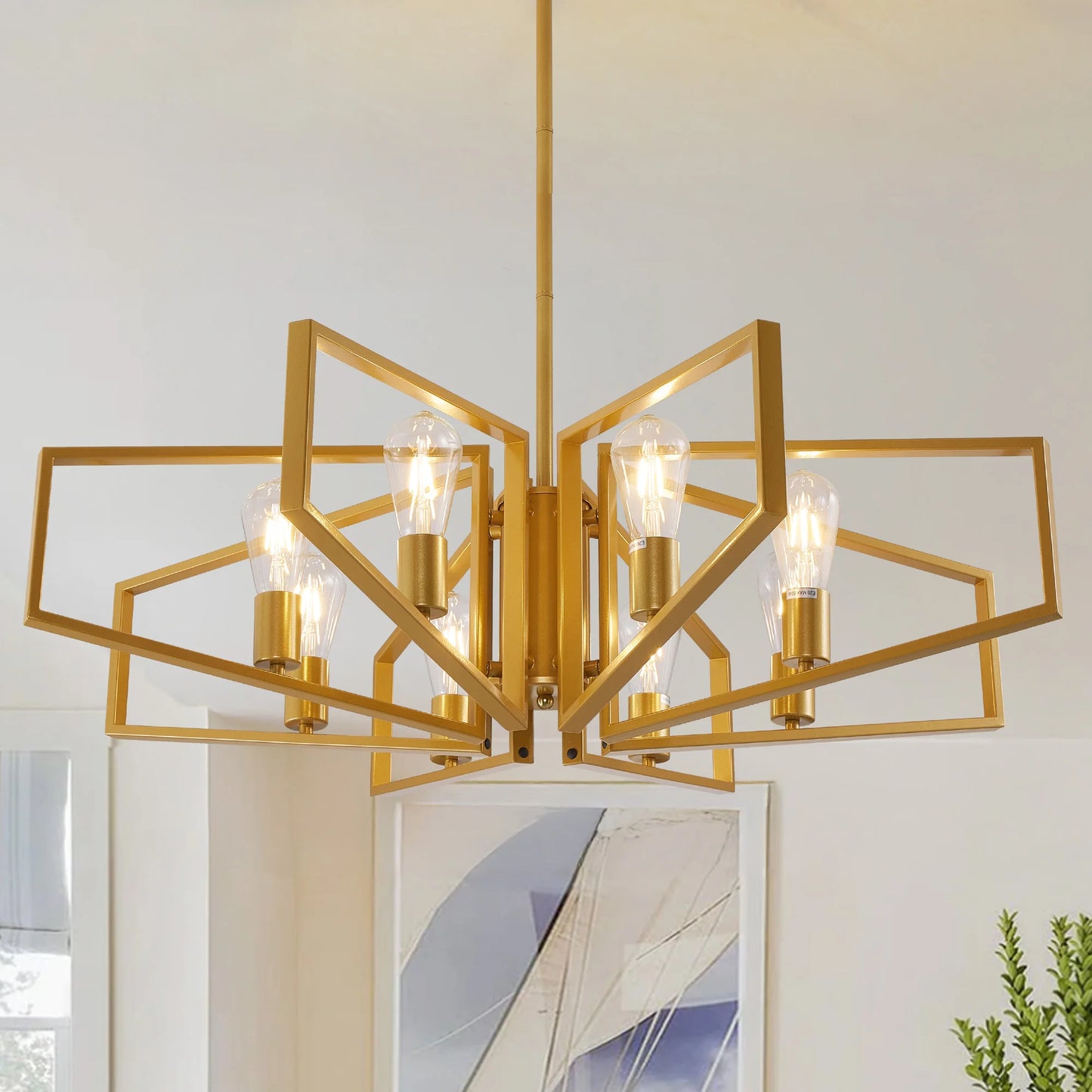 8 Light Geometric Chandelier Metal Pendant Light With Adjustable Height
