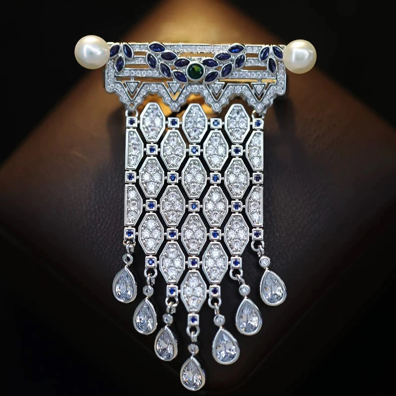 OKILY Palace Elegance Zircon Dancing  Girl Brooch Pins Temperament Enamel Bowknot Fan gingko Feather Corsage for Woman Ornament