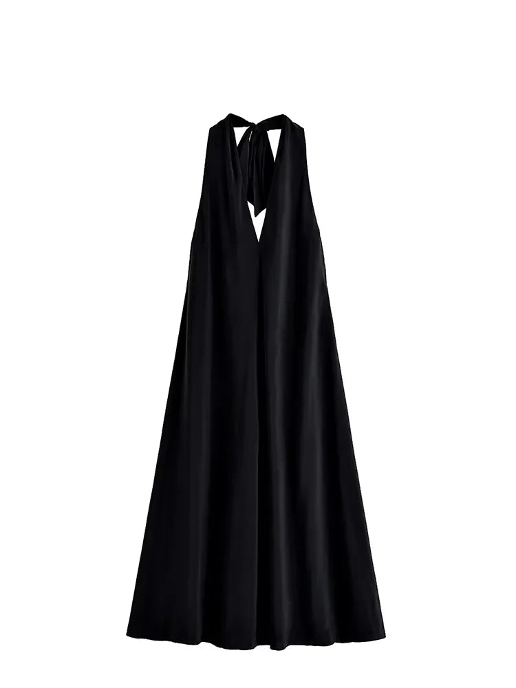 HH Summer Woman Sexy Chic Sling Dresses Women Midi Dress Fashion Sleeveless Backless Pleated Decorate Beach Party Dress