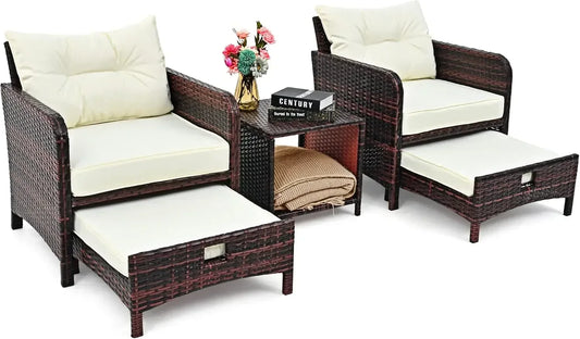 Wicker Patio Furniture Set 5 Pieces With Ottomans Coffee Table