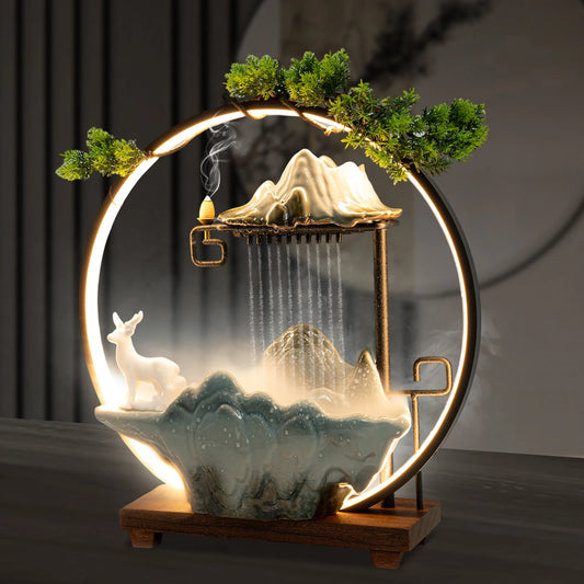 Tabletop LED Fountain Indoor Rockery Waterfall Mist Decor