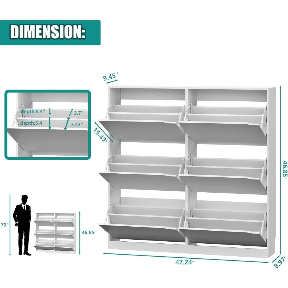 6 Drawer Flip Shoe Storage Cabinet, Slim Freestanding Organizer for Entryway Living Room Hallway Bedroom, White