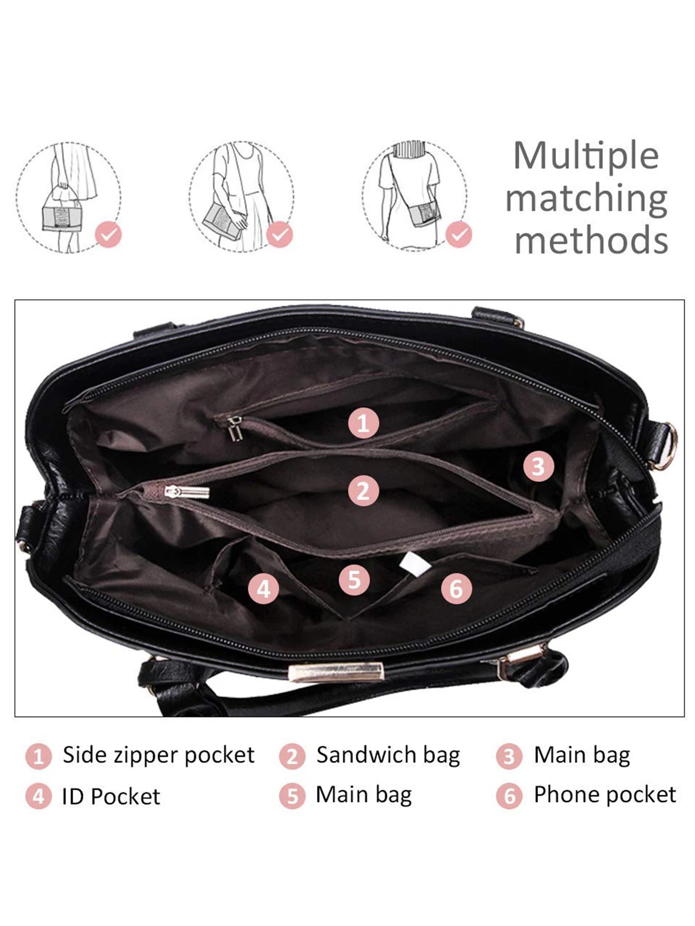 Women's PU Leather Handbag Satchel Shoulder Bag With Adjustable Handle