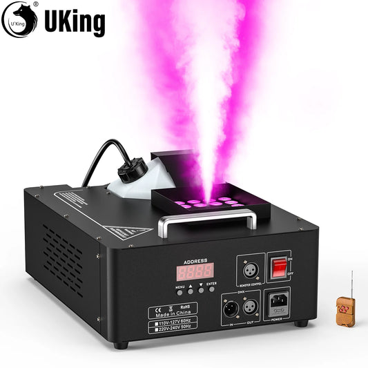 U'King 1500w Fog Machine RGB 3IN1 24LED Vertical Smoke Machine Stage Lighting  Spray Fogger For Halloween Wedding Disco Party
