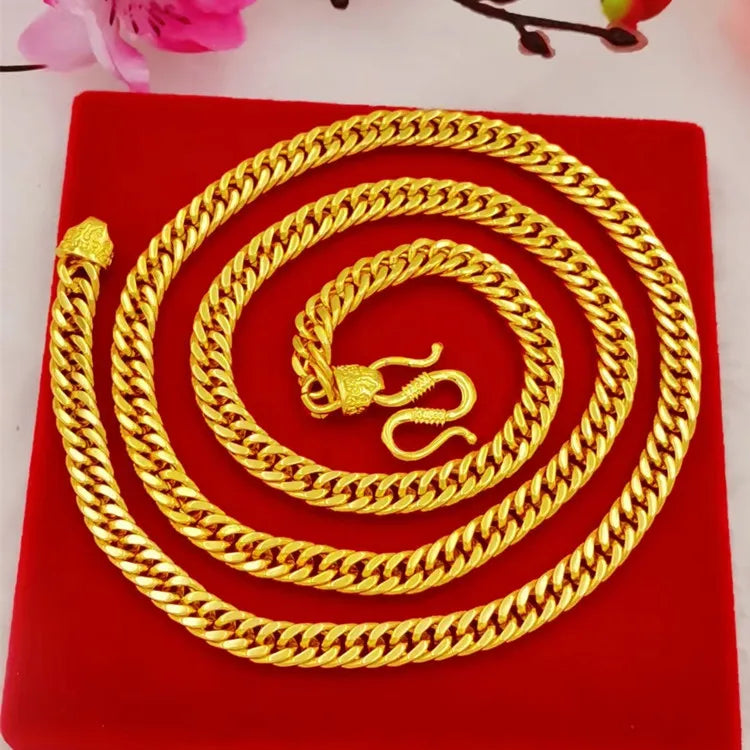 24K Gold 6mm Boss Chain Necklace Men's AU999 - 6mm seamless links, warm luster, hypoallergenic, for business & casual styles