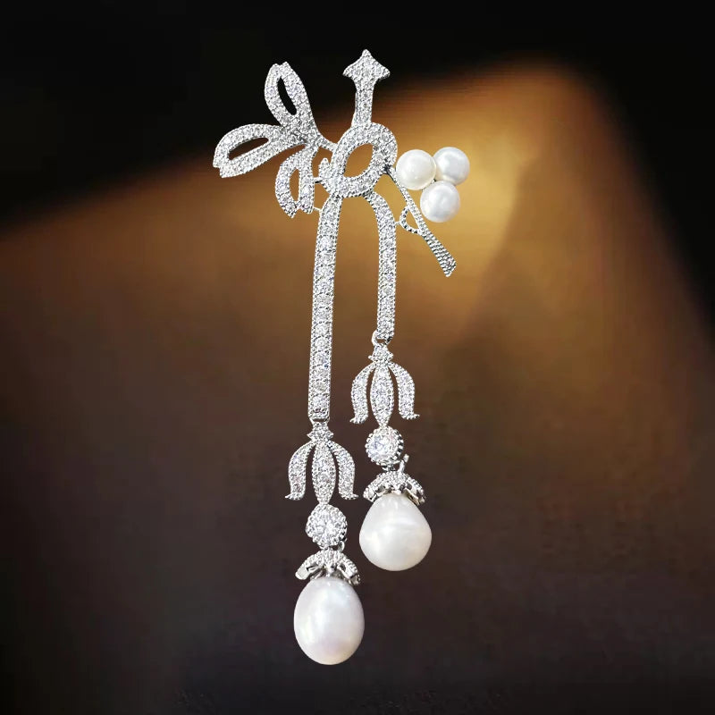 OKILY Palace Elegance Zircon Dancing  Girl Brooch Pins Temperament Enamel Bowknot Fan gingko Feather Corsage for Woman Ornament