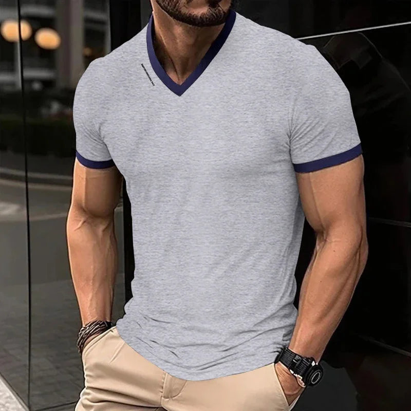 Men's V-Neck Short Sleeve T Shirt Letter Print Casual Top