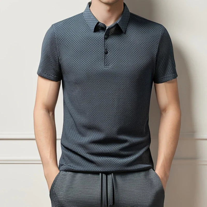 Men's Business Casual Short Sleeve Polo Shirt Breathable Polyester Elastane