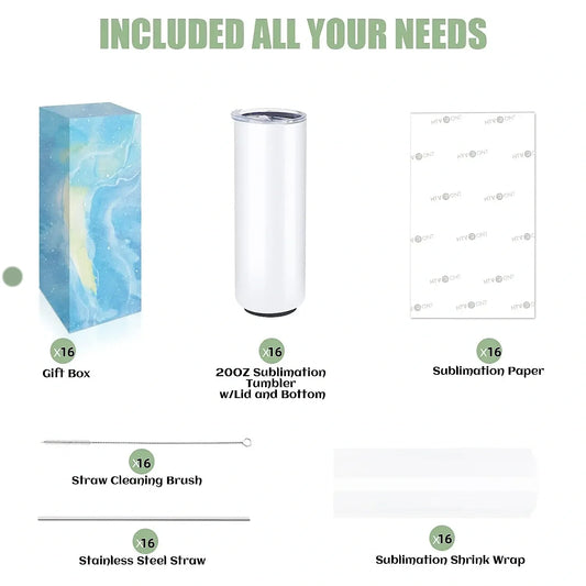 8 Pack Sublimation Tumbler Blanks Skinny Straight Stainless Steel Insulated