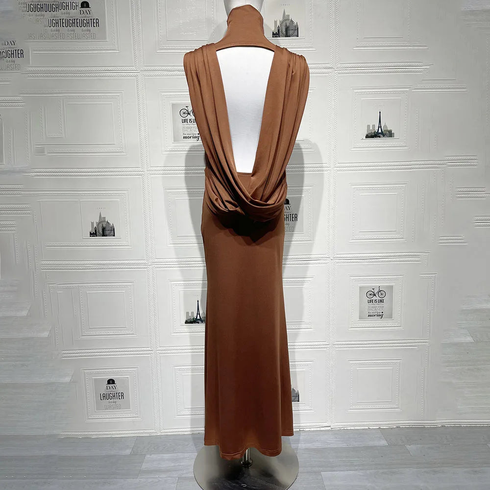 Elegant Sleeveless Long Dress Women Summer 2026 Fashion Solid Color Backless Party Maxi Dresses Casual