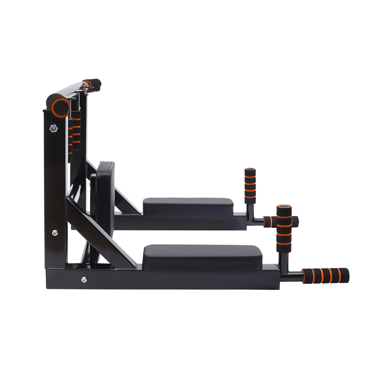 Black and orange exercise machine on a white background